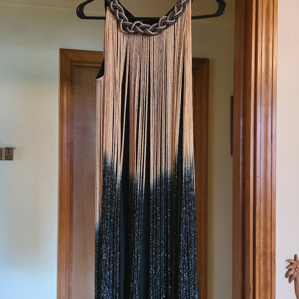 Fringed gold flapper shift dress